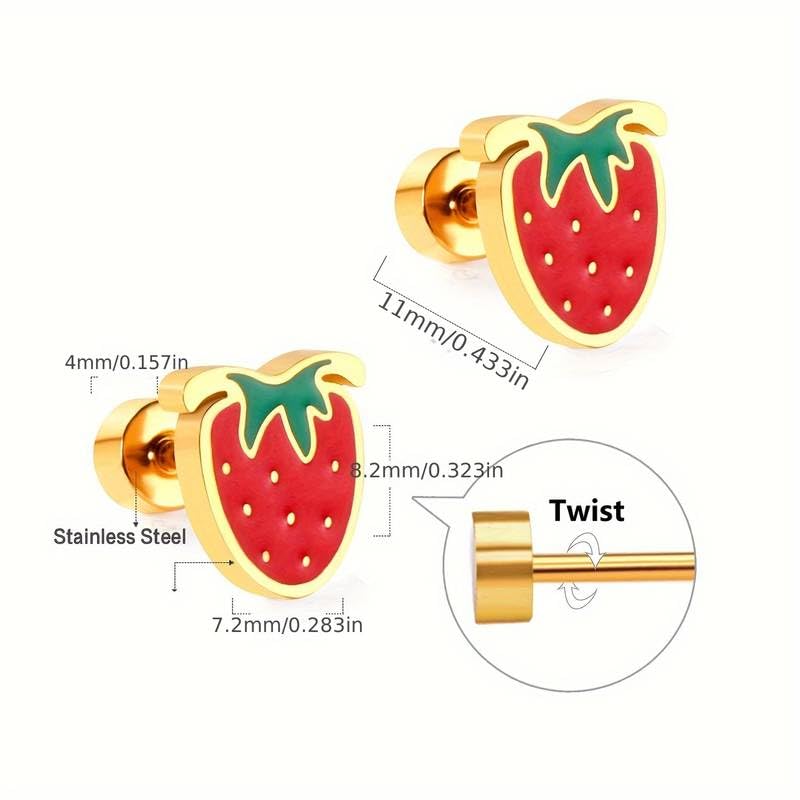 El Regalo 2 Pairs Waterproof Red Strawberry & Cloud Rainbow Stud Earrings for Women Teens Girls - Stainless Steel Hypoallergenic Dainty Small Piercing Earrings Search this page (Golden)