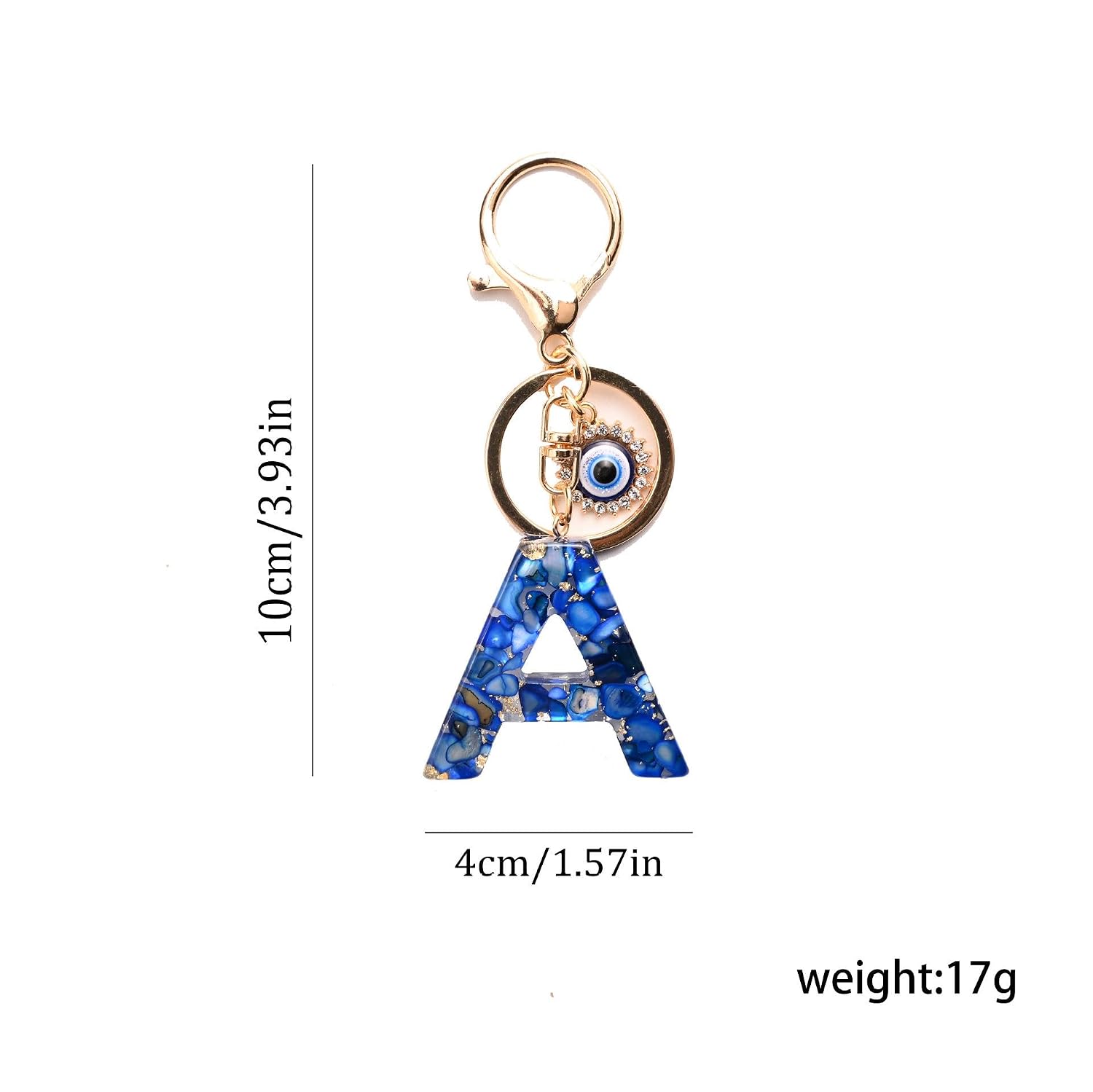 El Regalo Royal Blue Evil Eye Keychain Name Initial Letters- Alphabet Letter Keyring with Evil Eye Charm - Unisex Stylish Bag Charm, Keyring, Gift for Friends & Family (A Letter)
