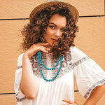 El Regalo Turquoise Beads Long Knotted Necklace for Girls & Women- Irregular Turquoise Multi-Strand Layered Necklaces Handmade Jewelry