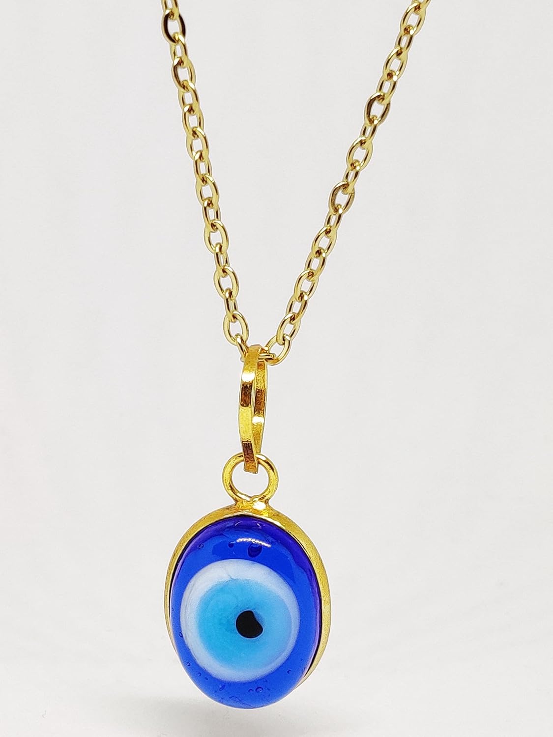 El Regalo Unisex Oval Evil Eye Pendant Necklace for Girls/Boys/Men & Women- Handmade Glass Lamp work Nazar Evil Eye Pendant Necklaces (Oval Gold Evil Eye Necklace Chain)