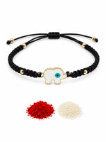 El Regalo 1PC Elephant Evil Eye Rakhi for Brother with & Message Card in Gift Box- Rakhi for Brother/Bhabhi/Niece or Nephew (White elephant Black)