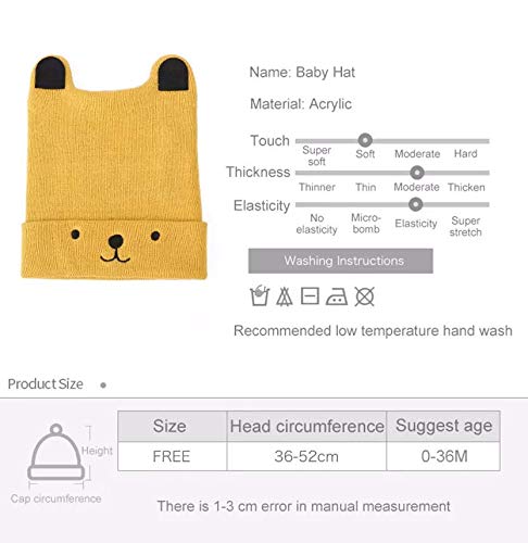 El Regalo 1 PC Toddler Baby Soft Caps | Beanie Earflaps Little Girl Boy Colorful Cartoon Bear Warm Knit Hat (1-3 Years) (Mustard Yellow)
