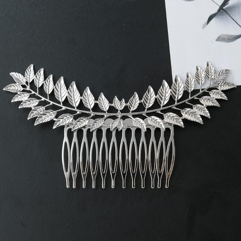 El Regalo 1PC Elegant Vintage Hollow Cutout Leaf Hair Comb - Wedding & Party Hair Accessory for Girls & Women (Silver)