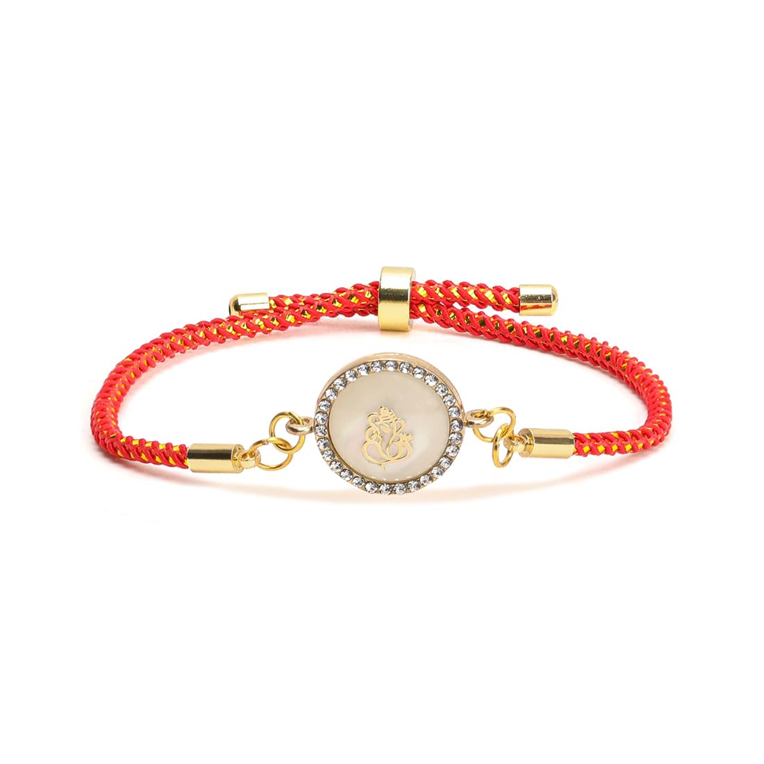 El Regalo 2PCs Designer OM & Ganesha Zircon Red Bracelet Rakhis for Brother/Bhabhi- Auspicious OM & Ganesha Rakhi Combo - Comes with Message Card, Roli-Chawal & Rakhi Box