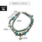 El Regalo Antique Silver Tone Multi Layer Turquoise Beach Beaded Bohemian Fashion Charm Anklets for Women & Girls (Star Charm)