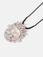 El Regalo Women & Girls Big & Bold Ma Durga Face Pendant Necklace- Handmade Goddess Durga Thread Boho Tribal Neckpiece for Navratri Celebrations (Black)