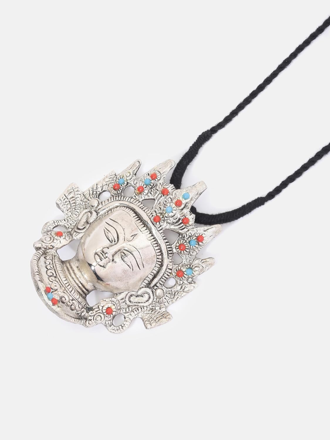 El Regalo Women & Girls Big & Bold Ma Durga Face Pendant Necklace- Handmade Goddess Durga Thread Boho Tribal Neckpiece for Navratri Celebrations (Black)