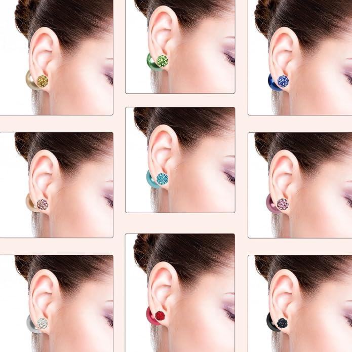 El Regalo's Double Sided 2 Ways Disco Ball Pearl Stud Earrings for Women | Reversible Front Back Ball Earrings | Crystal Rhinestone Back | Fashion Jewelry for Girls (Red Pearl)