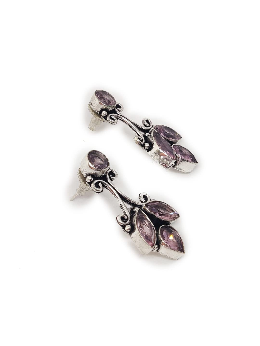 El Regalo 925 Silver Plated Vintage Stones Stud Earrings for Women & Girls (Silky Pink)