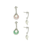 El Regalo 2 Pairs Cute Shiny Enamel Shell Pearls Dangle Stud Earrings- Hypoallergenic Metallic Shell Pearls Fashion Earrings for Girls & Women (Pink & Blue)