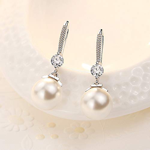 El Regalo Beautiful Rhodium Plated Tiny Pearl Drop Earring for Women and Girls (Pearl Shell Hoop)