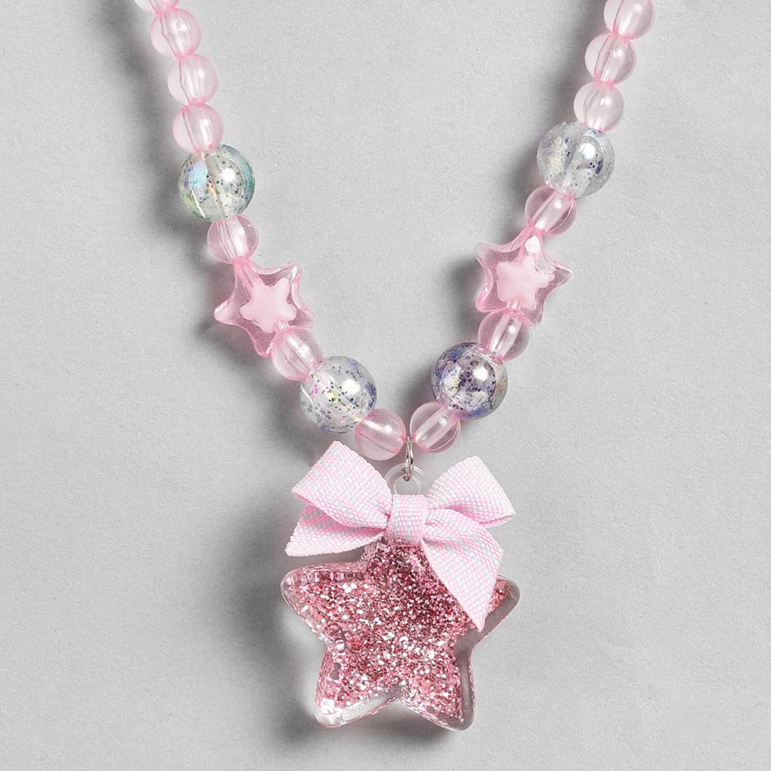 El Regalo 1 Pair Girls Kids Glittery Star Beads Princess Necklace & Bracelet Sets- Acrylic Star Beads Princess Necklace Bracelet Jewelry Set for Girls Kids (Pink Star)