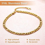 El Regalo Sleek Waterproof Chain Bracelet- Stainless Steel Figaro Cuban Chain for Girls & Women (3mm Width)