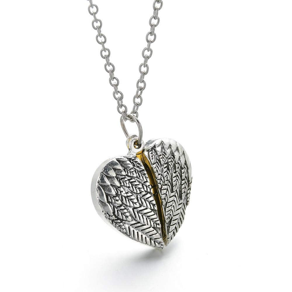 El Regalo Dumila You are My Sunshine Love Pendant Necklace with Engraved Hidden Message Locket for Women (Silver Wing)
