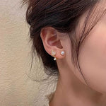 El Regalo Tulip Flower Pearl Cuff Jacket Earrings For Girls Women- Unique French Style Flower Cat's Eye Stone Front Back Climbers Crawler Earrings
