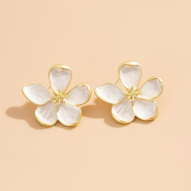 El Regalo Enameled Flower Stud Earrings for Women- Trendy Statement Big Flower Earrings
