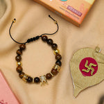El Regalo 1 PC Natural Stones AD King Crown Rakhi for Brother/Bhai- Designer Handcrafted Natural Stones Rakhi with Roli-Chawal Shagun, Rakhi Message Card in Rakhi Gift Box (Brown & Golden)