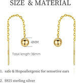 El Regalo Modern Sui Dhaga Threader Earrings for Women - Minimalist Long Pull Through Chain Earrings - Light Dangle Needle Threaders for Multiple Piercings, Sensitive Ears (Green Crystal)