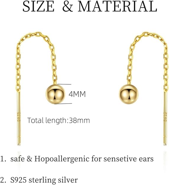 El Regalo Modern Sui Dhaga Threader Earrings for Women - Minimalist Long Pull Through Chain Earrings - Light Dangle Needle Threaders for Multiple Piercings, Sensitive Ears (Green Crystal)