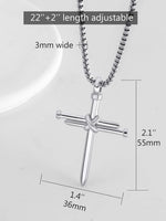 PIYIZ Cross Chain for Men Stainless Steel Nail Cross Pendant Necklace Teens Silver Christian Jewelry Jesus Cross Necklace 22""+2 Inch Extender, Medium, PIYN23007G