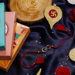 El Regalo Auspicious Shiva Trishool Red Stone Designer Thread Rakhi for Brother- Antique Trident Rakhi with Roli Chawal Shagun, Message Card in Rakshabandhan Gift Box