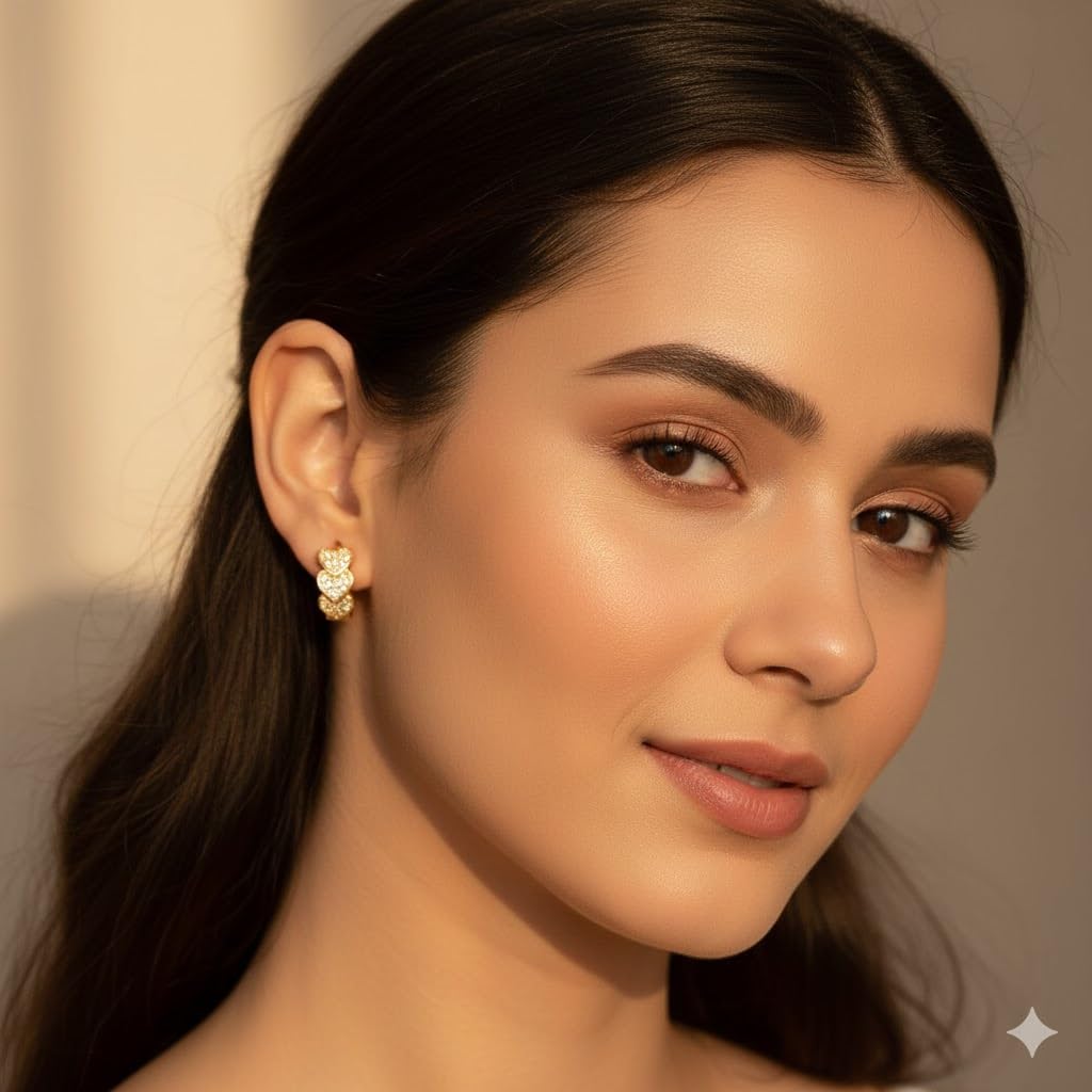 El Regalo Cute Triple Heart CZ Crystal Huggie Hoops Earrings for Women & Girls | Elegant & Luxurious Hoop Earrings- CZ Baali Earrings