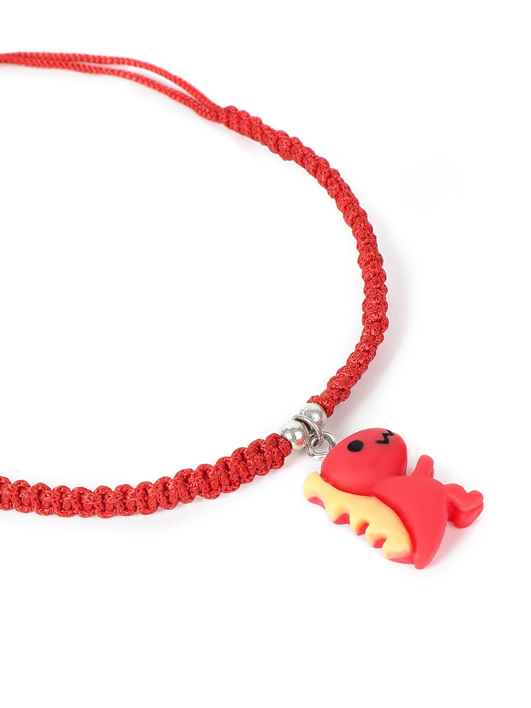 El Regalo 2PCs Cute Kids Dinosaur Bracelets Rakhi Combo for Brother with Roli Chawal, Rakhi Message Card in Rakhi Gift Box (Orange, Green)