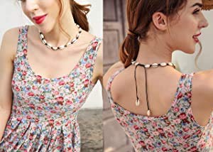 El Regalo Bohemian Style Cowrie Shell Beads Collar Choker Necklace for Girls & Women | Retro Style Cowrie Sea Shell Handmade Beach Choker Necklace (Black Knot)