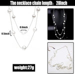 El Regalo Layered Faux Pearl Long Necklace for Women & Girls - Bohemian Chic Statement Jewelry | Simulated Pearls & Brass Snake Chain | Double Strand Sweater Necklace for Elegant Occasions (Silver)