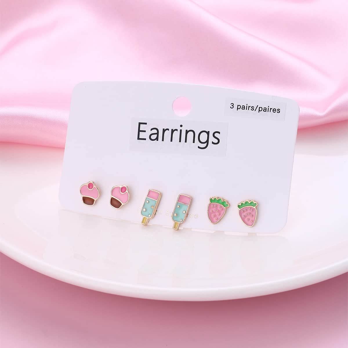 El Regalo 3 Pairs Hypoallergenic Earrings Set for Girls Teens Kids- Tiny Stud Earrings Set Heart Butterfly Rainbow Star Unicorn Straberry Ice Cream Cute Earring (Style-1)