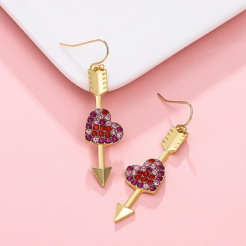 El Regalo Cupid's Arrow Heart Earrings- VALENTINE'S DAY GIFT for HER- Heart Arrow Hook Earrings for Girls & Women