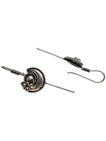 El Regalo Oxidized German Silver Needle Ear Wrap Earrings- Quirky Fashions Pin Bugadi Earrings (Crescent Moon with Ghungroo)