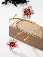 El Regalo Floral Enamel Armlet/Bajuband for Women & Girls - Adjustable Gold-Plated Upper Arm Cuff Bracelet | Bohemian Armlet for Weddings, Festivals & Dance Performances (White Shade)