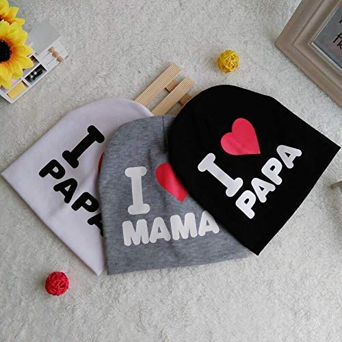 El Regalo 2 PCs I Love Mama Papa Caps | Knitted Cotton Beanies Hats for Kids/Children | Soft Caps for Girls & Boys (1 Year- 4 Years) (Black)