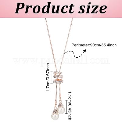 El Regalo Fancy Long Rhinestone Pearls Drop Pendant Adjustable Long Necklace for Girls & Women - Sweater Chain Pendant Neclace (Silver)