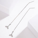 El Regalo Modern Sui Dhaga Threader Earrings for Women - Minimalist Long Pull Through Chain Earrings - Light Dangle Needle Threaders for Multiple Piercings, Sensitive Ears (Silver Whale Tail)