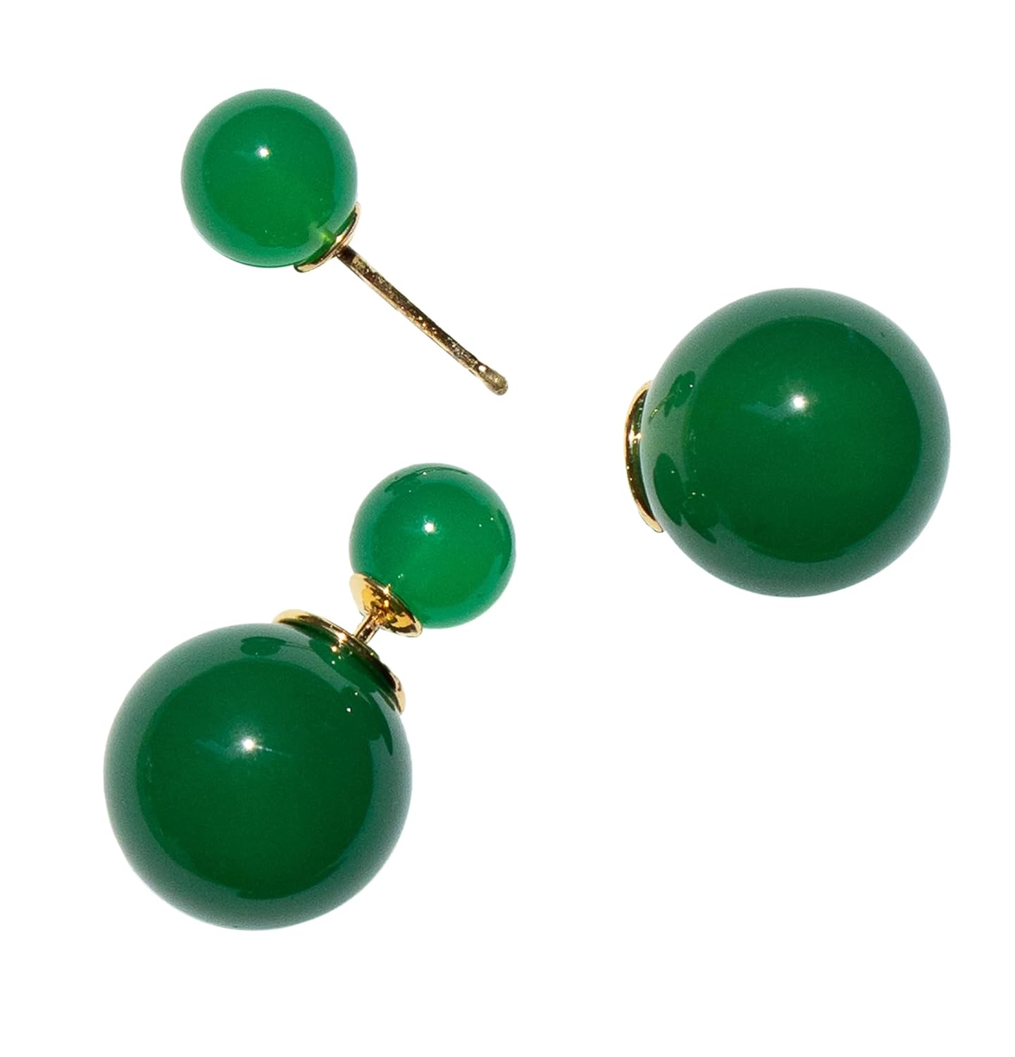 El Regalo Front/Back Green Gold Tone Beads Jacket Earrings- Jade/Emerald-Colored Beads Earrings for Women/Girls