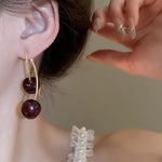 El Regalo Cute Red Double Cherry Front Back Jacket Earrings for Girls & Women | Glossy Fruit Design Gold-Tone Earrings | Fashion Statement Dangle Earrings for Party & Casual Wear