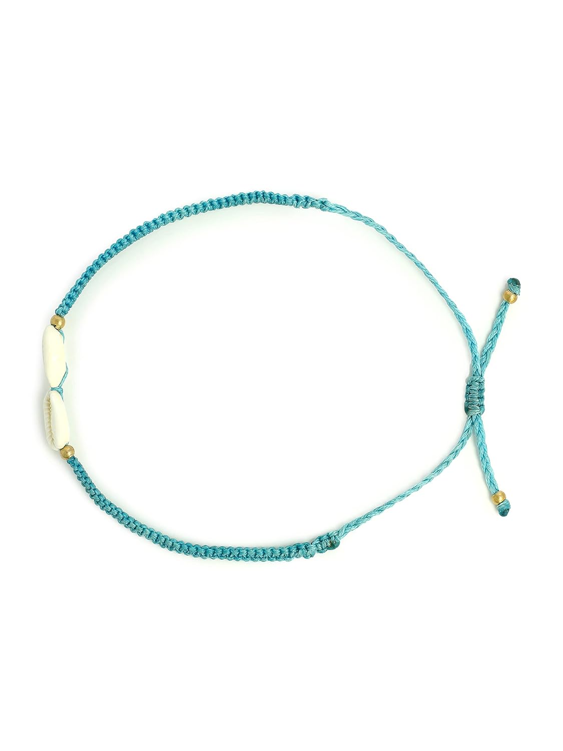 El Regalo 1 PC Boho Anklet- Cowrie Shell & Brass Charms Macrame Adjustable Bead Anklet for Girls & Women- 1 Leg Fashion Barefoot Anklets (Cowrie Shell Blue Anklet)