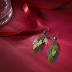 El Regalo 1 Pair Pretty Leaves Bunch Chandelier Earrings for Girls & Women- Boho Lightweight Hollow Filigree Leaves Drop Earrings (Green Yellow Shades)