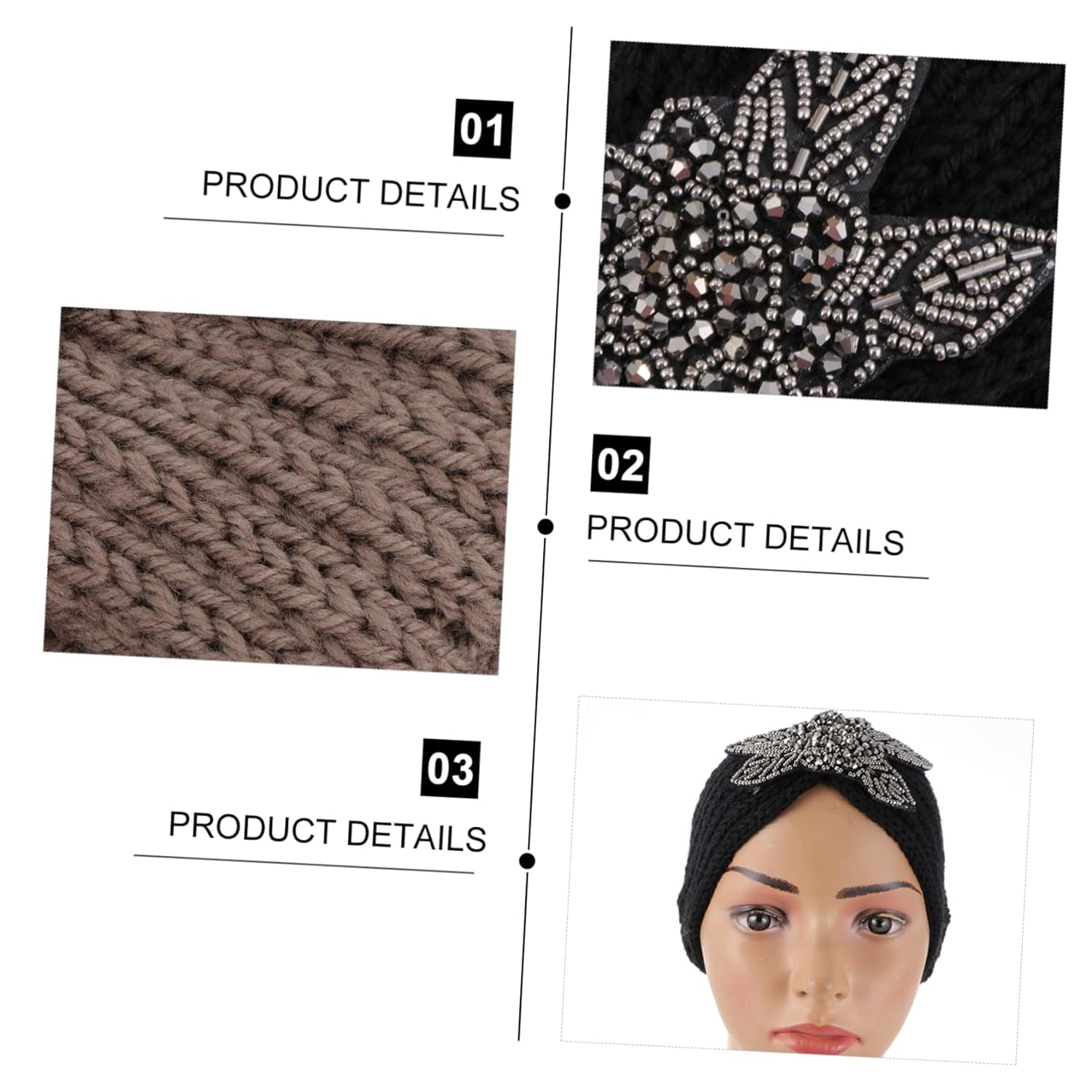 El Regalo 1 PC Winter Knitted Sequin Flower Headband Ear Warmer for Girls & Women - Headwrap with 3D Sequin flower- Ear Warmer Hair Muffs Band | Winter Designer Headbands (Black)