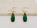 El Regalo Luxury 18K Gold Plated Emerald Green Teardrop Statement Earrings for Women | Sparkling Crystal Studded C-Hoop Dangle Earrings | Elegant Party & Wedding Jewelry Gift for Her
