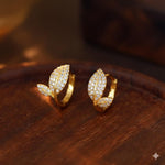 El Regalo Dainty CZ Crystal Leaf Huggie Hoop Earrings for Women & Girls - Cute & Sparkling American Diamond Marquise Leaf Bali Earrings (Gold)
