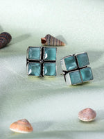 El Regalo 925 Silver Plated Oxidized Stud Earrings with Monalisha Stones - Square Bohemian Stud Earrings for Women - Tribal Antique Replica Earrings (Bottle Green)