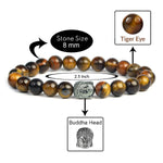 El Regalo 1PC Natural Tiger Eye Beads Stretch Unisex Bracelet for men & Women with Hamsa Hand, Rudraksha, Elephant & Budhdha Charms (Budhdha Tiger Eye Bracelet)