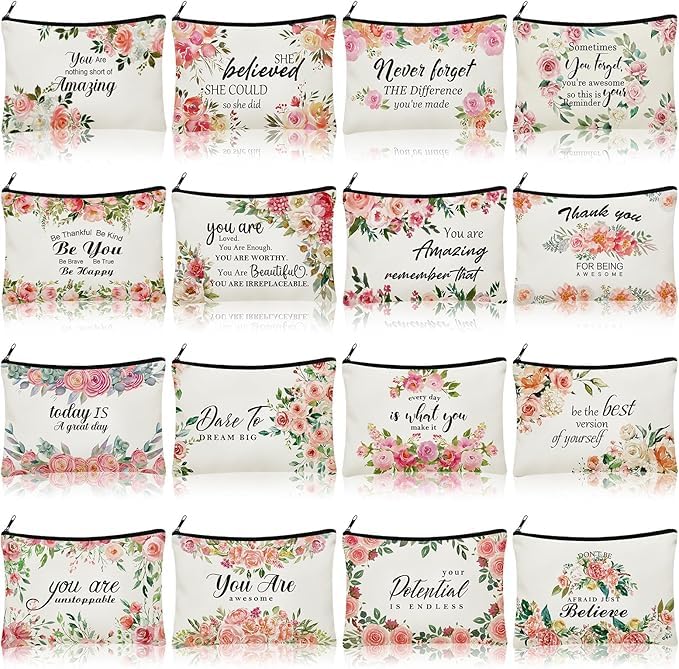El Regalo 1 PC Canvas Cosmetic Bags Makeup Bags Travel Toiletry Pouch/ 10 x 7.5 inch Inspirational Gifts for Women Motivational Quotes Makeup Bag for Women Girls (Be The Best Version of Yourself)