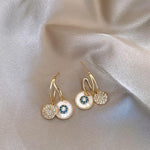 El Regalo Shell Zircon Dual Disk Golden Dangling Drop Stud Earrings for Women - Fashion Forward, Elegant, and Versatile Jewelry
