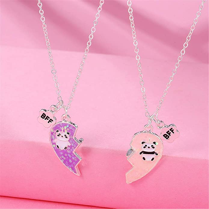 El Regalo BFF 2PCs-Split Magnetic Matching Best Friends Forever Pendant Necklaces Set- Rainbow Hearts, Mermaid Shell, Unicorns, Butterflies Pendant Friendship(Magnetic BF Panda) For Unisex Adult