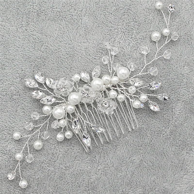 El Regalo Bridal Hair Side Comb For Women- Wedding Girls Hair Clip Leaves Pearl Rhinestone Crystal Spray Flower Hair Floral Vintage Hair Barrette Bridesmaids Headpiece
