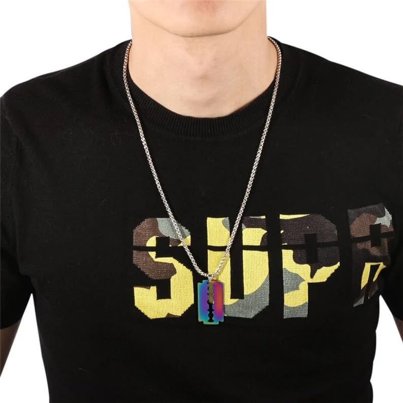 El Regalo 1 PC Men's Stainless Steel Rainbow Razor Necklace for Boys/Men- No Rust/Anti Tarnish Stainless Steel Jewelry for Men- Gift for Him